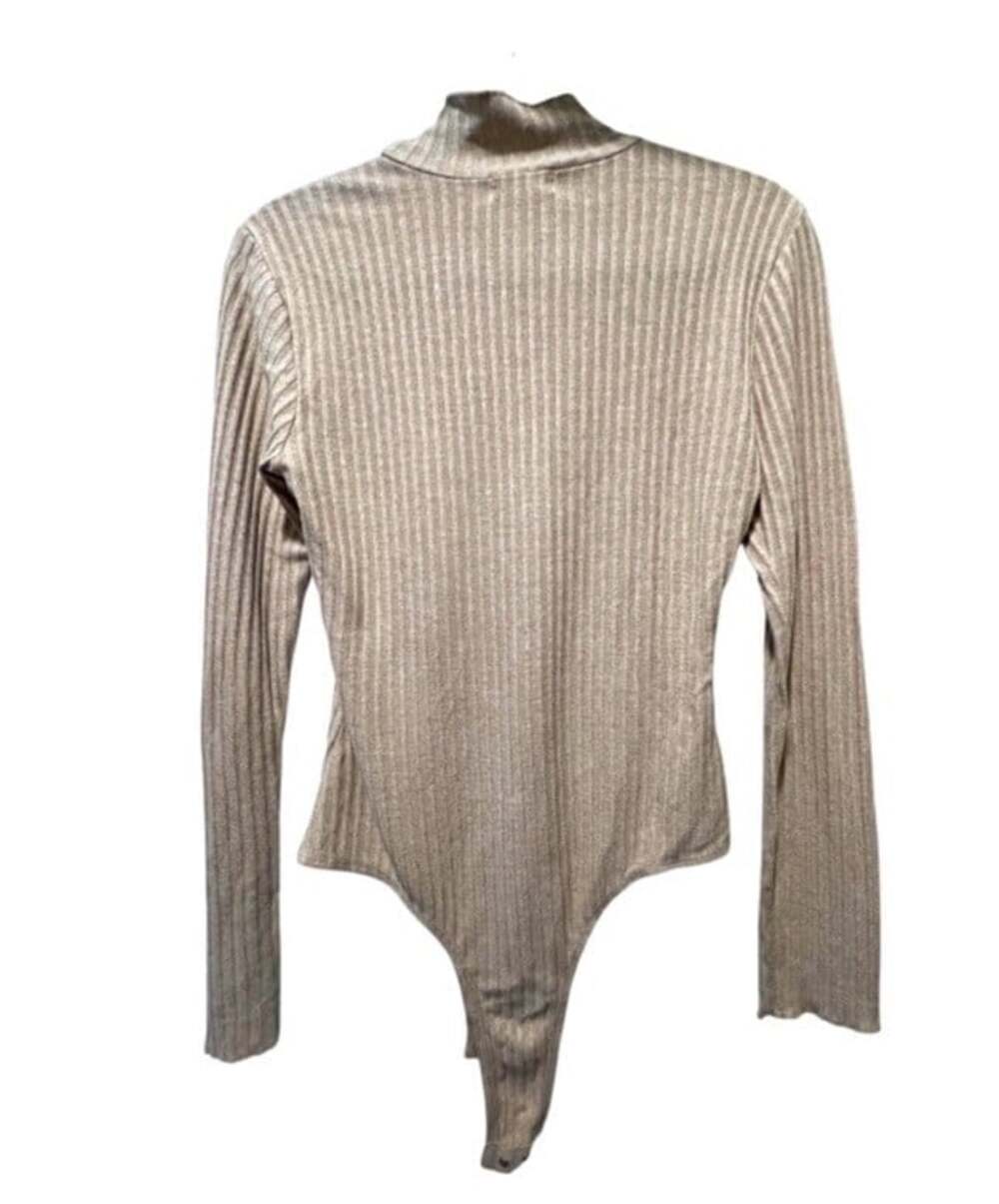 Altar’d State Beige Ribbed Minimalist Cozy Mock Neckp Long Sleeve Bodysuit-S